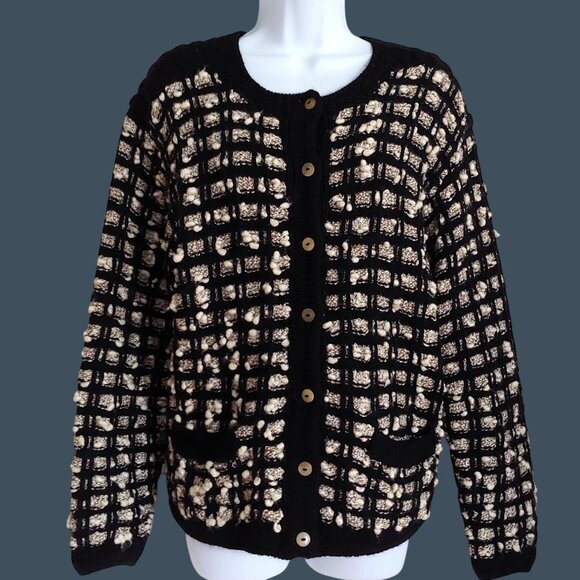 The Peruvian Connection Textured Bubble 3D Knit Wool Button Cardigan Old Money S - Picture 1 of 12
